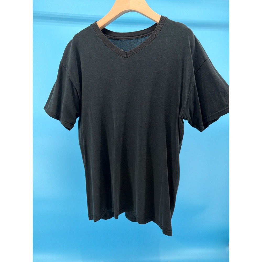 Vintage Unbranded Faded Black V-Neck‎ T-Shirt Short Sleeve Casual Basic XL